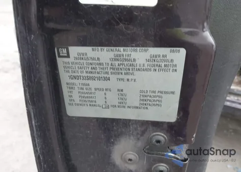 2009 Chevrolet Trailblazer Lt z USA, uszkodzony, nr VIN 1GNDT33S892101304